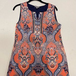 JM Collection Dress size Medium Blue & Coral with embellishments